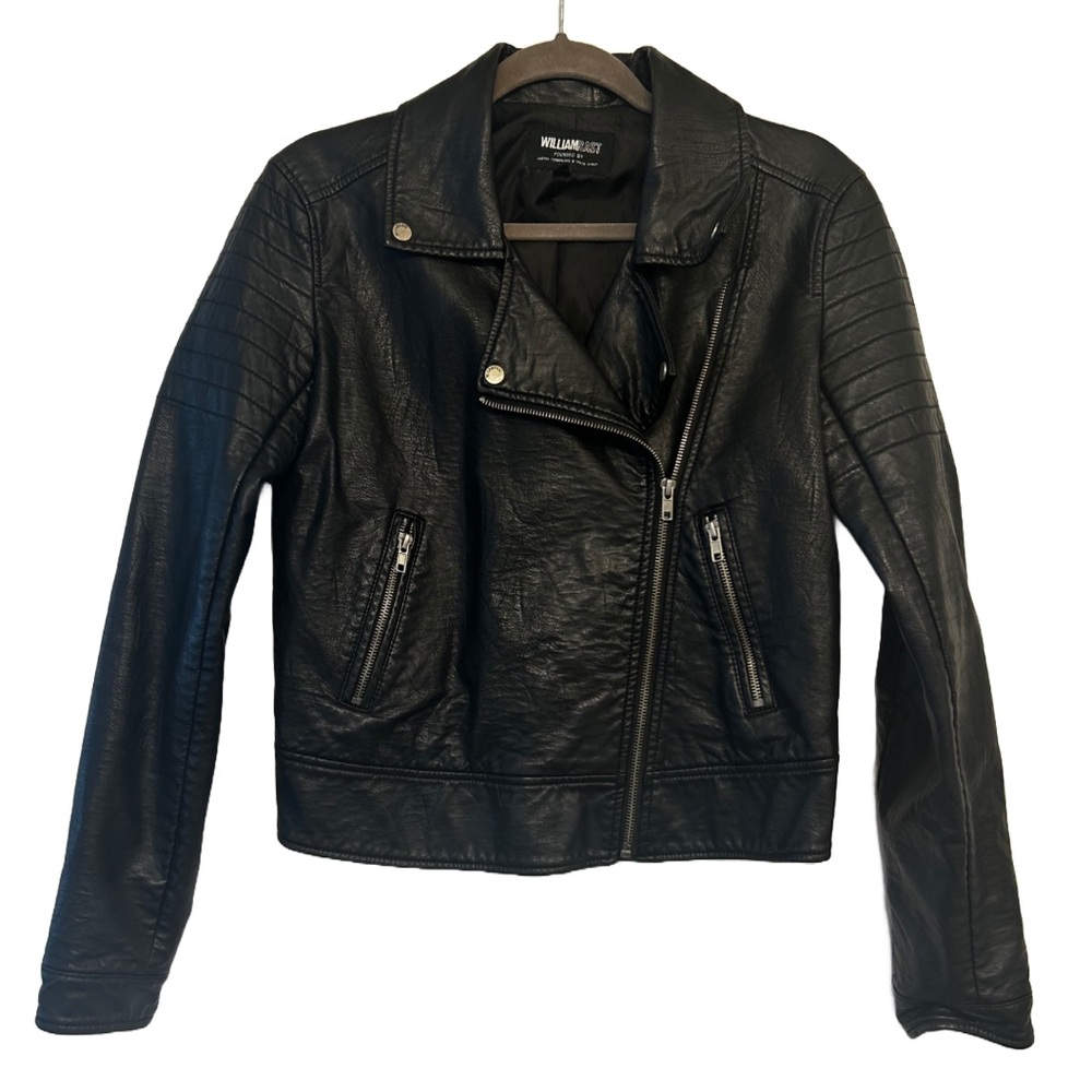 William Rast Faux Leather Moto Jacket in Black & Silver, Size Small